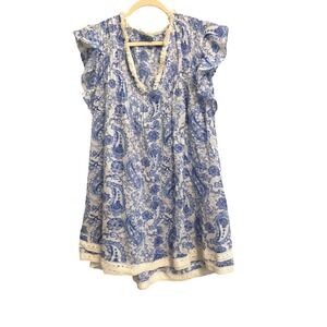 True Destinations Flutter Sleeve Boho Mini Dress / Beach Cover Up Size Medium